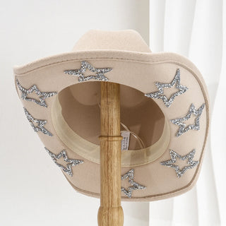 Women Men Cowgirl Hat Wide Brim Rhinestone Star Western Hats for Wedding Carnival Rave Party Travel Costume Accessories