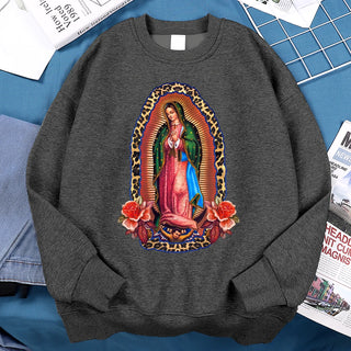 Señora De Guadalupe Sweatshirts Loose Hoodie Cartoon Fleece Hoody Clothing Casual O-Neck Hoodie Pullover