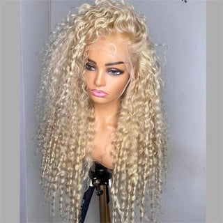 Blond 26 inch 180Density Soft Long small Curly Lace Front wig Preplucked Natural Hairline