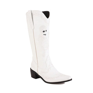 Skeleton Embroidered cowboy Mid Boots Pointed Toe Chunky Heel Plush Embroidered Slip-On Boots