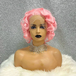 Platinum Blonde Monroe Cosplay Wig Synthetic 13x4 Lace Front Wig Heat Resistant Wavy Pink Short Drag Queen Wigs For  Women
