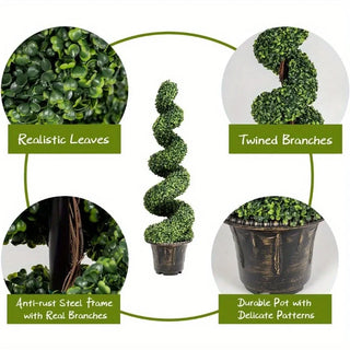 4 FT Spiral Boxwood Topiary Tree Artificial Boxwood Spiral Tree with Realistic Leaves and Cement Pot Fake Greenery Tree