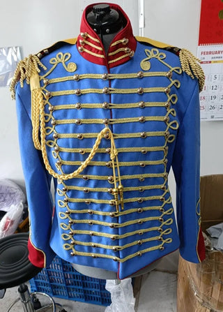 Historical Men's American Civil War Gold Braiding Hussar Officers Jacket With Gold Aiguillette Costume