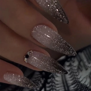 24Pcs Pink Almond False Nails Shiny Golden Ripples Stiletto Fake Nails Detachable Oval Full Cover Press on Nails Tips Manicure
