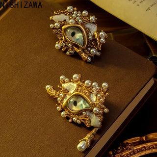 Eyes Stud Earrings for Women Palace Style Vintage Jewelry Pearls Elegant Fashion Aretes De Mujer