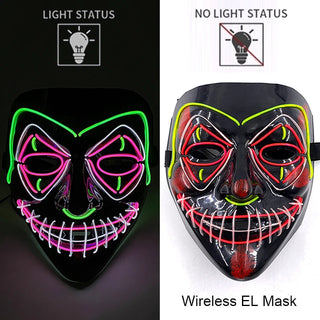 Wireless Neon LED Purge Mask Glow in The Dark Cosplay Horror Mask Halloween Masquerade Party Masks Glowing Funny Dress Up