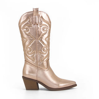 Silver Metallic Cowboy Boots For Women Pointed Toe Wide Calf Western Boots Zip Embroidered Stacked Heel Wedding Spring Shoes