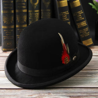 Pink 100% Wool Hat Top Mad Hatter Black White Magic Hat Feather Accessories