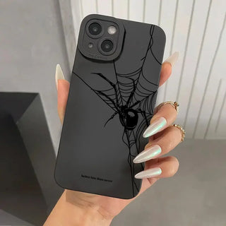 Halloween Black Spider Web Print Matte Case for iPhone 16 13 11 12 14 15 Pro Max Mini XR X XS Max 7 8 15 16 Plus SE 2 Soft Cover