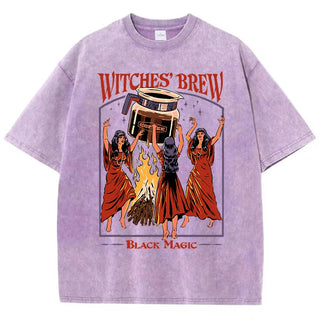 Witches Brew Coffee Black Magic Washed Retro Snow T Shirt Summer Clothes Casual Tee Clothes T-Shirt Cotton Breathable Tops