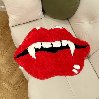 Red Lip Tufted Rug Halloween Vampire Teeth Handmade Kitchen Mat Soft Non Slip Carpet Living Room Bedroom Home Decor Gifts