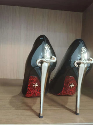 Metal Dagger Stiletto Pointed Leather Heel