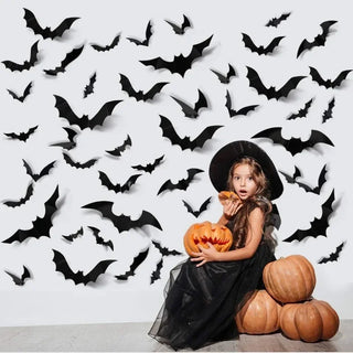 60PCS Halloween Black Bat Sticker 3D Bat Halloween Decoration Scene Layout Wall Stickers Party Scene Decoration Wall Stickers