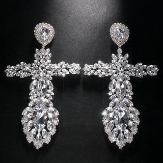 Exaggerated Big Cross Earrings Dangle Earings Crystal Jewelry for Women Vintage Long Earrings Large Ear Jewelry Accessories