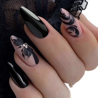 24Pcs Pink Almond False Nails Shiny Golden Ripples Stiletto Fake Nails Detachable Oval Full Cover Press on Nails Tips Manicure