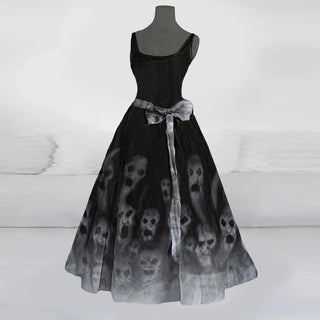 Halloween Costumes Gothic Bloody Print Dresses for Women Retro Sleeveless Cocktail Party Dress Housewife Evening A Line Dress