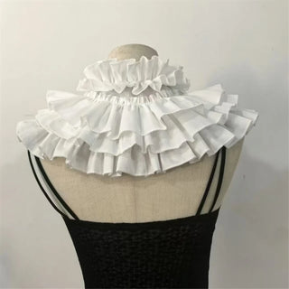 Victorian Layered Ruffle Detachable False Collar Women Vintage Renaissance Tiered Pleated Neckwear Shawl Cape for Female Dress