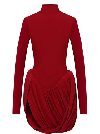 Backless Pleated valentine Dress Fashion Long Sleeve High Waist Solid Elegant Party Bandage Dress