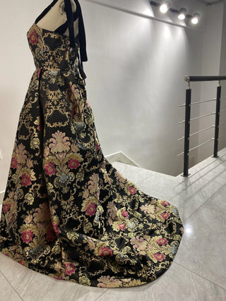 Custom Jacquard Fabric Evening Dresses Spaghetti Strap A-line Evening Gown Vintage Elegant Party Dress  Size Customized