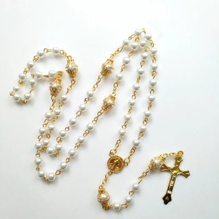 Vintage Pearl Beads Rosary Necklace Crucifix for Cross Pendant Necklaces Jewelry Charm Prayer Gifts