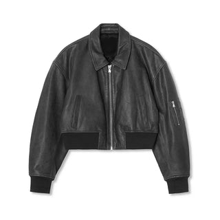Street Short Leather Jacket Women Vintage Loose Lapel Long Sleeve Zipper Coat Spring Lady Locomotive High Street Outwear