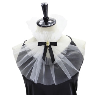 Renaissance Tulle Ruffled Fake Collar Layered Mesh Clown Choker Lace-Up Ribbon Victorian Neck Ruff Shawl Cosplay Props