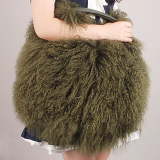 Real Mongolia Fur Handbags Women's Lamb Fur Plush Shoulder Bags Soft Fur Hobo Handbag Women Large Capacity  Purse