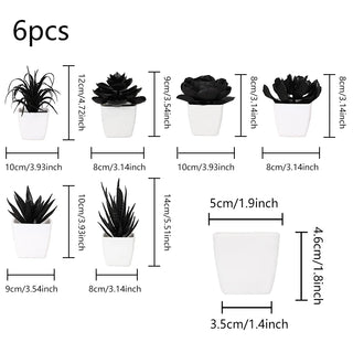 6PCS Black Artificial Succulent Small Potted Plant, Home, Office, Windowsill, Desktop, Holiday Party Decoration