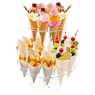 16/24 Holes Acrylic Ice Cream Stand Wedding Party Ice Cream Cone Holder Double-Layer Cupcake Popcorn Rack Buffet Display Stand