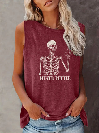 Skeleton Print Crew Neck Tank Top, Casual Sleeveless Tank Top