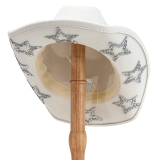 Women Men Cowgirl Hat Wide Brim Rhinestone Star Western Hats for Wedding Carnival Rave Party Travel Costume Accessories