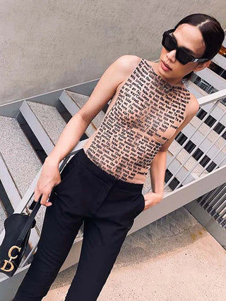 Letter to Gaga romantic Round Collar Sleeveless Boorn this way Tank Mesh Article Print