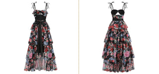 New princess suspender high low skirt, women's floral cake skirt