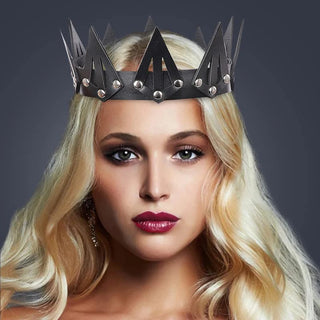 Leather Crown Unisex King Queen Black Gothic Crown Halloween Masquerade Cosplay Wedding Birthday Party Costume Accessories Props