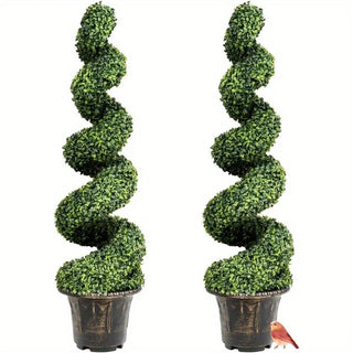 4 FT Spiral Boxwood Topiary Tree Artificial Boxwood Spiral Tree with Realistic Leaves and Cement Pot Fake Greenery Tree