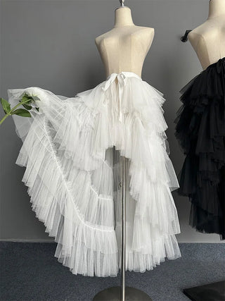 Sweet Lolita Double Layer Mesh Asymmetrical Ruffled Boho Skirts, Dance Stage Show, Beach Tulle Ball Gown Skirt