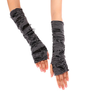Gloves Mummy zombie Gothic Fingerless Gloves Halloween Black grey white Ripped Holes Decor Cosplay Gloves For Adults