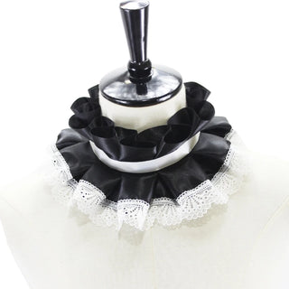 Renaissance Tulle Ruffled Fake Collar Layered Mesh Clown Choker Lace-Up Ribbon Victorian Neck Ruff Shawl Cosplay Props