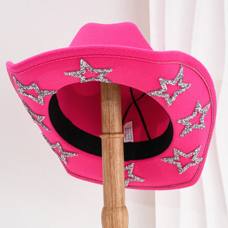Women Men Cowgirl Hat Wide Brim Rhinestone Star Western Hats for Wedding Carnival Rave Party Travel Costume Accessories
