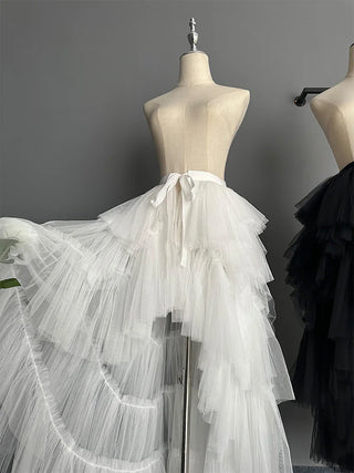 Sweet Lolita Double Layer Mesh Asymmetrical Ruffled Boho Skirts, Dance Stage Show, Beach Tulle Ball Gown Skirt