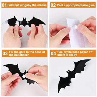 12Pcs/bag 3D Black Bat Wall Stickers Set Halloween Party Essentials for Home Room Decor Window Glass Art Decals Indoor Decor