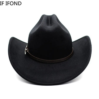 Vintage Black Western Cowboy Hat Halloween Jazz Cowgirl Leather Wide Brim