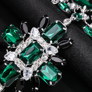 Cross Pendant Choker Green Crystal Rhinestone Necklace Earrings Set Piercing