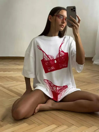 Bikini Printed T Shirt Loose  Tee Clothing Soft