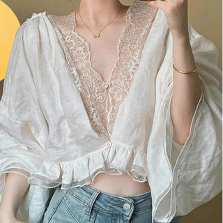 Lace V Chemise Femme Blouse