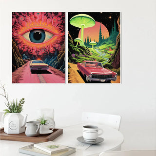 Retro Surrealism Space UFO Trippy Poster Canvas Painting Wall Art Pictures Home Room Decor
