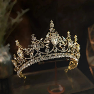 Baroque Queen Bronze Gold Color Crystal Geometric Bridal Tiaras Crowns Headdress Rhinestone Pageant Diadema Wedding Hair Accessories