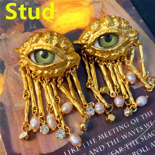 Third Eye Freshwater Pearl Tassel fashion cocktail Ring earrings face jewelry Halloween witch eye