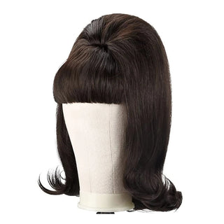 Synthetic  A 14-inch black vintage period women's short straight wig with flat bangs is perfect for everyday holiday parties