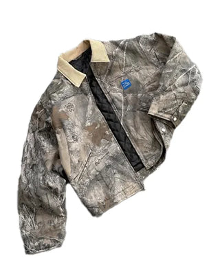 Street Retro Leaf Camouflage Jacket Y2k Clothing Mens Hip Hop Tactical Retro Camouflage Ultra Large Long Sleeve Zipper Coats